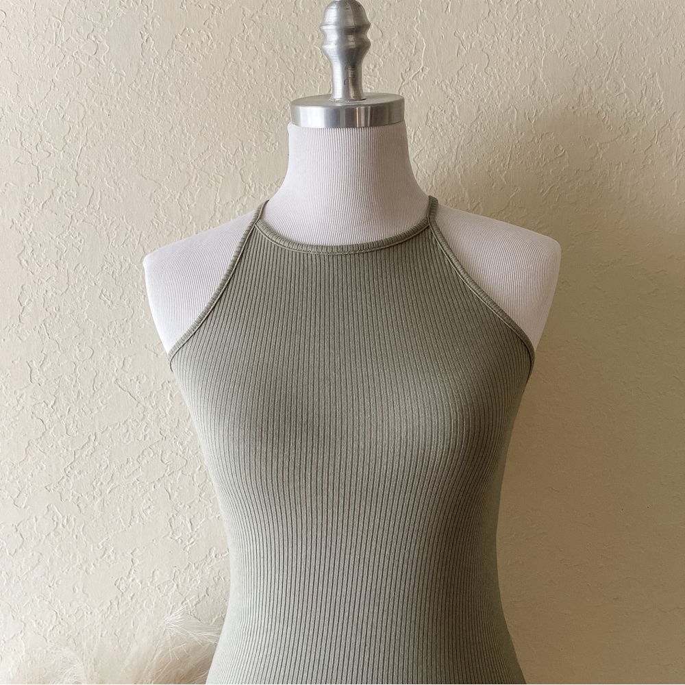Sage Green Ribbed High Neck Tank Top - Picture 4 of 4